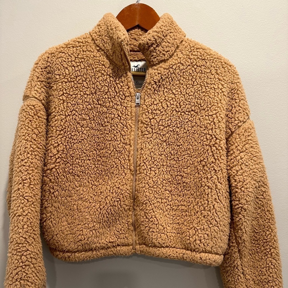 Hollister zipper teddy bear Sherpa cropped jacket